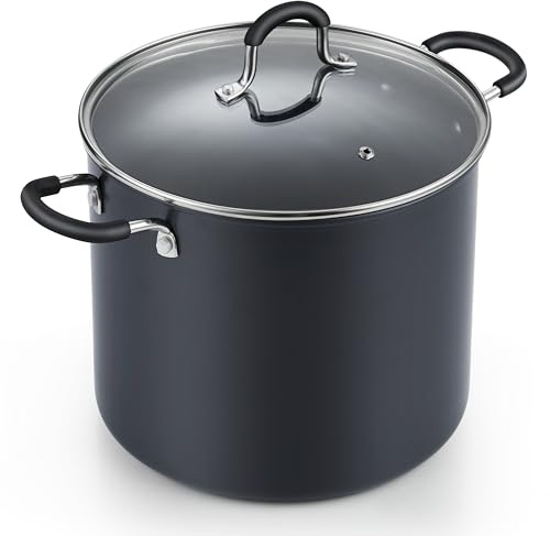 Cook N Home Nonstick Stockpot Soup pot with Lid Professional Hard Anodized 10 Quart, Oven safe - Stay Cool Handles, Black
