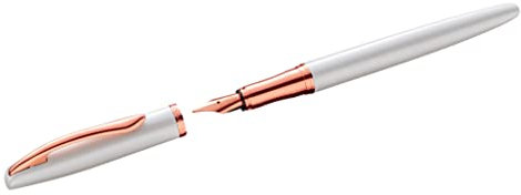 Pelikan Jazz Noble Elegance P36 Füller, Perlmutt (Weiss), eleganter Metall-Patronenfüller, Feder M, in Faltschachtel