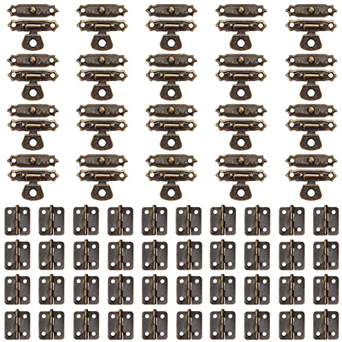 GORGECRAFT 40 Set Antik-Mini-Scharniere Mit 20 Set Retro-Haspen-Riegel Und 240 Schrauben Antik-Schnallen-Kit Für Holzschrank Vintage-Schmuck-Aufbewahrung Geschenkbox Werkzeugkasten Dekorationszubehör