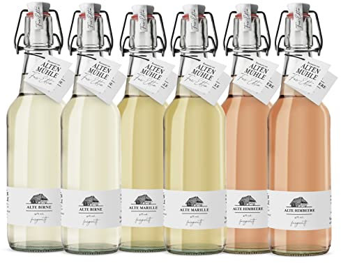 Brennerei Zur Alten Mühle - Alte Birne, Himbeere und Marille Spirituose in der klassischen Bügelflasche - Spirituose fassgereift im Schwarzwald, 6 x 0.5l