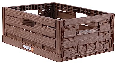 Boîte de rangement pliable robuste aspect bois 40 x 30 x 16,3 cm (16 l) - Caisse de rangement empilable - Panier à provisions pliable - Caisse pliante robuste et résistante