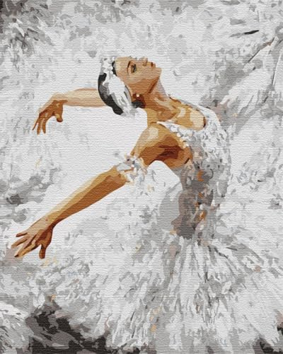 ARTNAPI Malen nach Zahlen Erwachsene mit Rahmen | DIY Handgemalt | Ballett in Farben Weiß | Kit für Anfänger und Erwachsene | Set inklusive Acrylfarben & Pinsel | 40x50cm Leinwand | Ideal als Geschenk