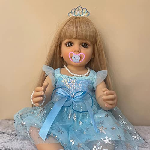MineeQu 22 Zoll echte wiedergeborene Babypuppe hergestellt aus Silikon Vinyl Ganzkörper anatomisch korrekte lebensechte Neugeborene realistische Kleinkind Mädchenpuppen die echt Aussehen