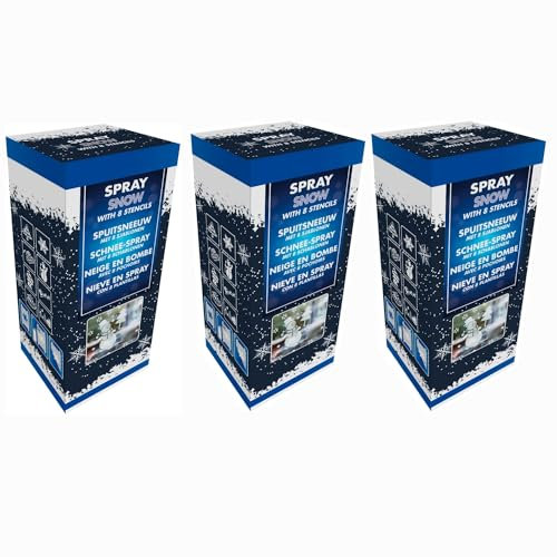 3 x Schneespray 150 ml inklusive 24 x Schablonen - Weihnachtsdeko Kunstschnee - Fensterdeko mit Schneespray und Schablone - Schnee Spray für Weihnachten Größe 3 x (150 ml inkl. 8 Schablonen)