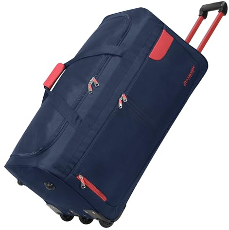 Rocklands® Lightweight Luggage Rolling Holdall Suitcase Wheeled Duffle Bag Cargo Sport Travel Bag RL501 (Navy/Red, Medium - 28 (H74 x L37 x W36 cm))
