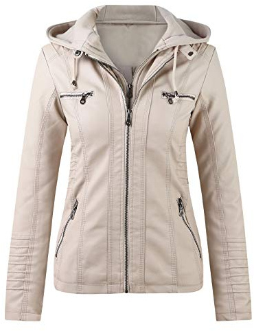 EMUKFD Giacca in Ecopelle da Donna Con Cappuccio - Giacca da Motociclista Con Cerniera Completa, Cappotto Plissettato Casual, Top Caldo in Pelle Vegana, Moda Slim Aderente