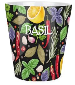 Purely Home Basil Herbs Plant Pot - Cooking Ingredients Small Ceramic Indoor Plant Pot with Drainage Hole - Homeware Gift 9cm Diameter Flower Pot