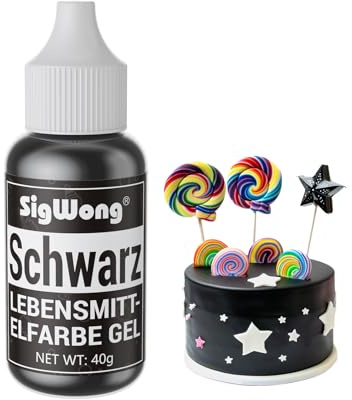 Lebensmittelfarbe Gel, 40g Lebensmittel Farbe Pastell für Fondant, Lebendiger Lebensmittelfarben für Buttercreme, Kuchen Backen, Kekse, Diy Seifen, Macaron, Slime (Schwarz, 40g)