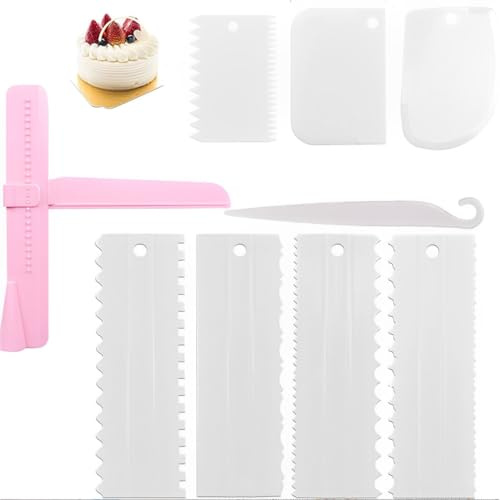 9 Piece Set Cake Decorating Tools, Plastic Cake Scraper Set, Cake Edge Smoother Stripes Scraper, Cake Decorating Comb, Kitchen Baking Mold, DIY Tools, Buttercream Smoother Polisher