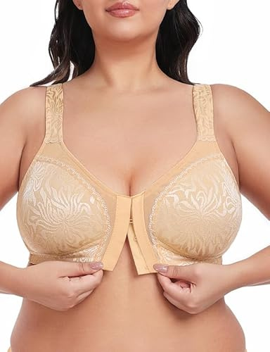 WingsLove Front Fastening Bras for Women Minimizer Wireless Non Padded Full Coverage Back Support Plus Size Bras