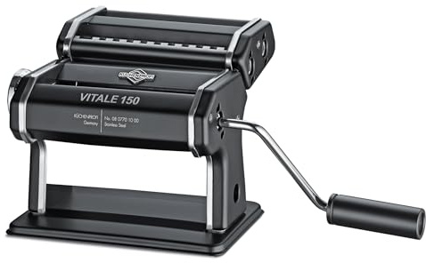 KÜCHENPROFI Nudelmaschine VITALE, Edelstahl, schwarz, 7 Teigstärken | Rostfreier Edelstahl, anodisiertes Aluminium, 3 Aufsätze, Teigrad und extragroße Tischklemme bis 6,5 cm Dicke