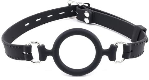 Silicone O Ring Sex Gag Muzzle - BDSM Restraints Open Mouth Bondage Gag for Sex Games - Silicone Sex Toys SM Bite Gag for Bondage Restraints (Black)
