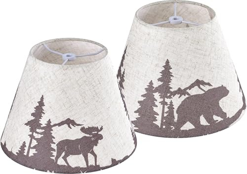 Small Animal Lamp Shades Set of 2 Bell-5Top× 9 Bottom× 6.4 High (Clip-on/Spider Adapter) Bear Lampshades for Table Lamps, Bedside Lamps Replacemnt, Vintage Patterned Lamp Shade for Bedroom GO&SO