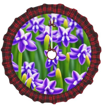 Jupe de sapin de Noël à imprimé jacinthe violet rouge noir bordure à carreaux jupe de sapin de Noël vacances Nouvel An fête de Noël décoration de fête de Noël. 30 en 36 dans 48 pouces