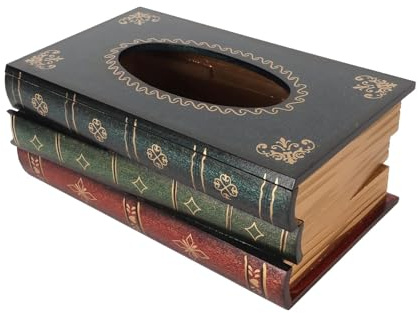 Taschentuchbox Buchform - 25,5 * 14 * 9,5 cm Tücherbox Buchform,Vintage Antik-Stil Taschentuchbox,StapelbarTaschentuchbox In Buchform,Retro Antike Buch Tissue Box, Vintage Serviettenhalter Aus