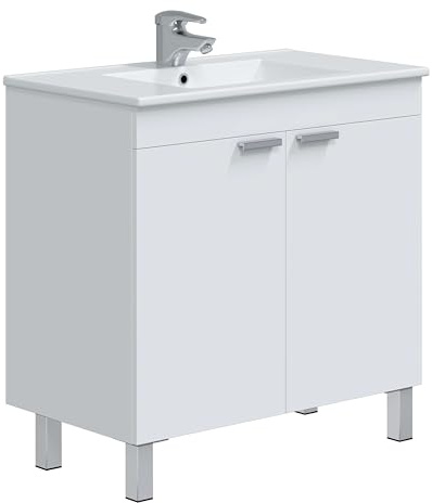 Miroytengo Mueble de Baño Atenea con Patas Armario 2 Puertas Abatibles Color Blanco Brillo 80 cm (Sin Lavabo)