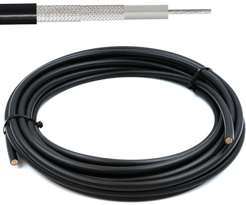 RG214 15m koaxialkabel — silverfärgad koppar RG214U 50 Ohm RF-koaxial — kompatibel med N Typ SMA BNC TNC PL259-kontakter — för WiFi VHF UHF CB Radio HAM Router Antenn 4G 5G — Tillverkad i Italien