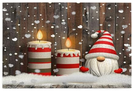 Mexpekil 1000 Teile Puzzles für Erwachsene Weihnachten Wichtel Schneeflocken Kerzen Holzpuzzles Herausfordernde Puzzlespiele für Jugendliche Geschenke