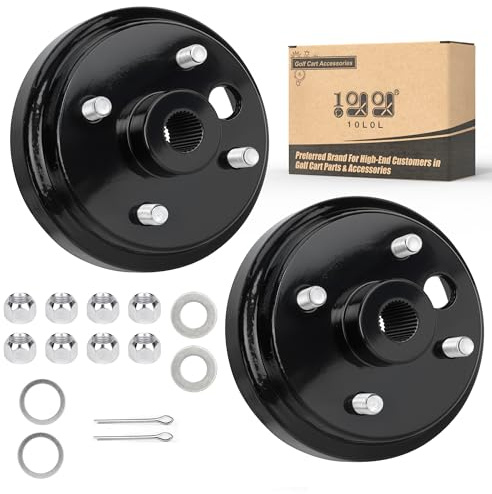 10L0L 2 Pack Golf Cart Brake Drum Hub Assembly for EZGO-TXT 1991-Up 4 Cycle Gas Models, Replace OEM 21807-G1 21807G1 41843-94, Large Hole Rear Brake Drum Hub