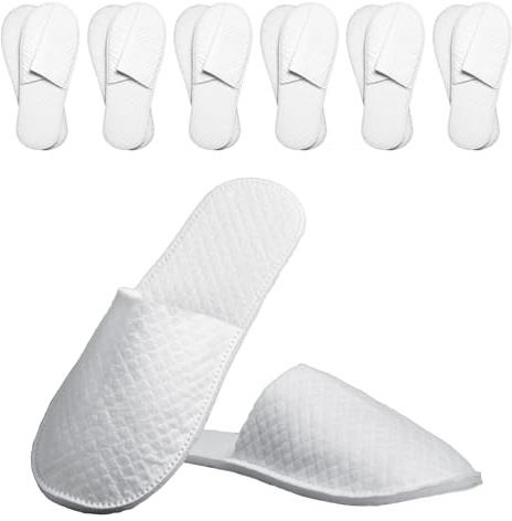 YHTCC 6 Pairs Disposable Slippers, Shower Shoes, White Hotel Slippers