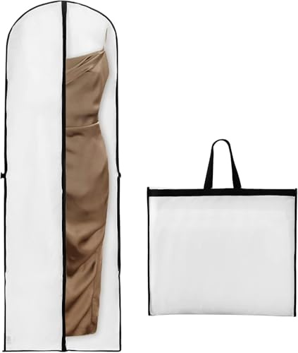 MINISOISO Kleidersack 180 x 60 cm, Weiß Kleidersäcke mit Tragegriff, Anti-Staub Kleiderhülle Lang, Faltbare Atmungsaktive Kleidersack Anzug für Brautkleider, Abendkleider, Lange Mäntel, Anzug, Kleid