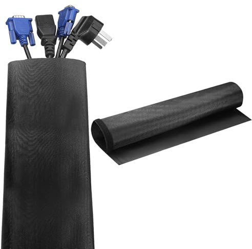 sourcing map Hook and Loop Cable Management Sleeve, 3.3ft x 6 Inch Flexible Cable Wrap Cover Wire Hider, Cord Organizer and Cable Protector for Desks TV Computer, Black