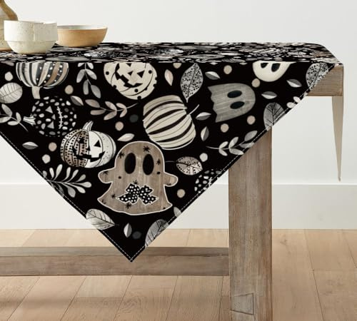 Artoid Mode Geist Kürbisse Blätter Halloween Tischdecke 85x85 cm Tischdecke | Saisonal Tischwäsche Küche Tisch Dekoration Drinnen Urlaub Party Dekor