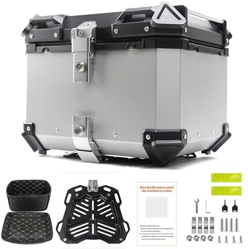 Mobeneno Aluminium Motorcycle Top Box 55L / 80L Motorcycle Tour Tail Box with Security Lock Waterproof Dustproof and Anti-Theft Motorbike Luggage Top Case for Storage Helmet