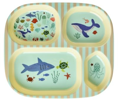 Rice Melamin Kinderteller mit 4er Einteilung - blau - Ocean Print