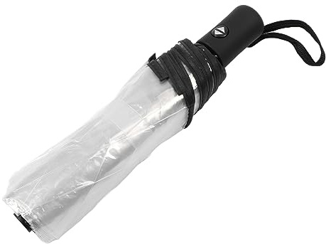 Ldafava Clear Automatic Foldable Umbrella 8 Ribs Black Edging Transparent Auto Open Close Windproof Travel Wedding Umbrella Stylish Durable Lightweight Compact for Men Women