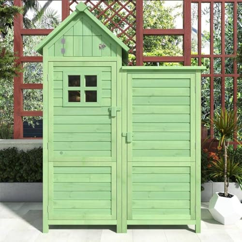 Armoire de jardin, armoire à outils, armoire d'extérieur, coffre de jardin avec toit en PVC, en bois, étanche, 118,5 x 54,3 x 173 cm