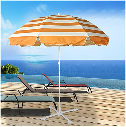 ApuaVireo&Co Parasol de Plage Rond de 220 cm avec 8 Baleines et mât en Fer, Protection Solaire (Plus de 50 parapluies)(Orange Stripes)