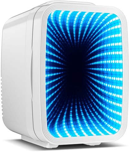 BEICHEN Mini Kühlschrank, 4L / 6 Dosen Leise Minikühlschrank Mit 7 RGB | 2 in 1 Kühl- und Warmhaltefunktion für Getränke & Skincare, AC 220V / DC 12V, Mini Fridge für Gaming, Büro, Auto (Weiß)