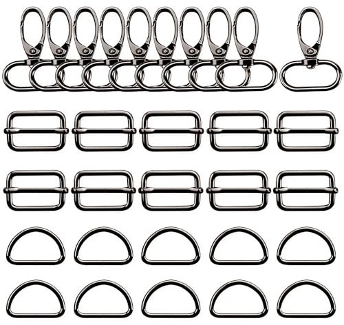 Trsnzul Karabiner für Taschen 30 Stück Taschenzubehör zum Nähen 32mm D-Ringe Schiebeschnalle Drehbare Karabinerhaken Metall Taschenkarabiner für DIY Tasche Gurt