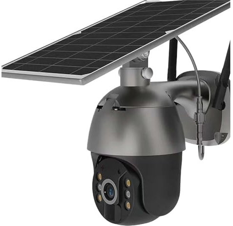 NJJIHUI Caméra IP Solaire 2K 4MP, Puissance 8W, Batterie Rechargeable, Surveillance vidéo sans Fil, PTZ, Alarme, Vision Nocturne Couleur pour Jardin, Garage, Atelier(4MP 4G Cam Battery)