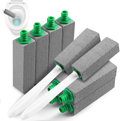 wlich 10 Pack Pumice Stone with Handle for Toilet Bowl Cleaning, Bowl Toilet Brush with 7 Inch Long Handle, Removes Hard Water Rings and Stains from Toilets, Bathtubs, Pools and More