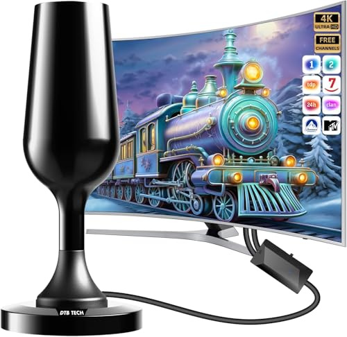 Antena TV Interior Potente, de televisión portátil Digital Inteligente de Alta definición para Interiores, admite el Canal 4K 1080p Canal Local (Antena de TV (Negra con Amplificador))