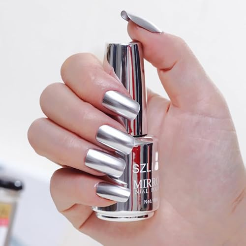 Silver Nail Polish - 18ml Chrome Metallic Nail Varnish Quick Dry - Non Toxic Formula Nail Polish Breathable - Long Lasting Metallic Nail Chip Resistant - Easy DIY Manicure at Home for Women