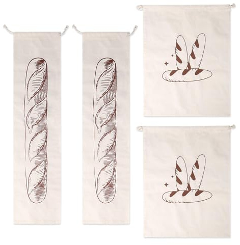 TIMJJG Borsa per Il Pane da 4 Pezzi, Borsa per La Conservazione di Grande capacità, Borsa per La Conservazione della, Materiale di Lino Naturale Riutilizzabile.