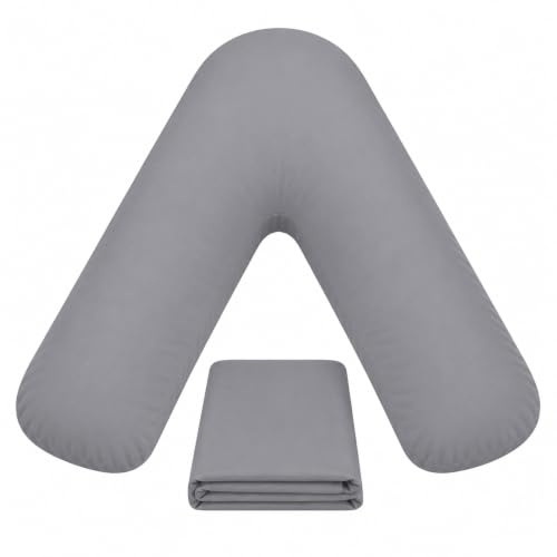 AmigoZone Orthopaedic-Luxury V Shaped Pillow Nursing, Pregnency, Back Support With Free Pillow Case (Grey)