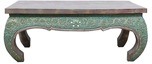 Oriental Galerie Couchtisch Opiumtisch Wohnzimmertisch Grün Rot Antik Look mit Spiegelsteinen 1m x 50cm