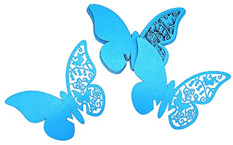 ElecMotive 100 PCS Segnaposto Segnabicchiere Farfalla Carta Segnatavolo per Feste Matrimonio/Adesiv da Parete Decorazioni (Azzurro)