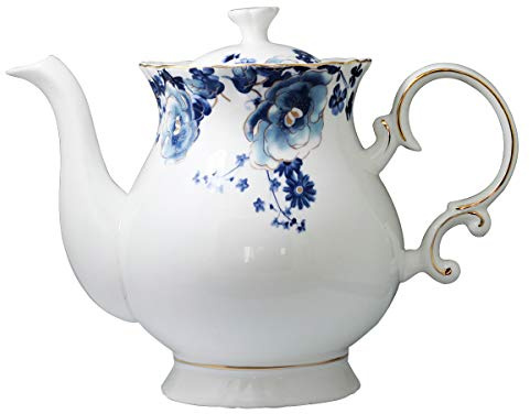 Jomop European Style Ceramic Flower Teapot Coffee Pot Water Pot Porcelain Gift Large 5.5 Cups (1, Blue and White)