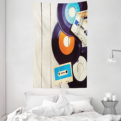 ABAKUHAUS Indie Tapisserie, Les documents audio gramophone, Décoration murale en tissu pour chambre à coucher salon dortoir, 140 x 230 cm, Orange Noir Bleu