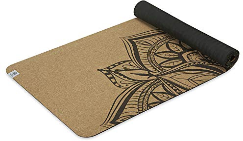 Gaiam Cork Yoga Mat | Natural, sustainable cork print design stops odors | Non-toxic TPE Rubber Backing | Great for Hot Yoga and Pilates (68 x 24 x 5mm thick)