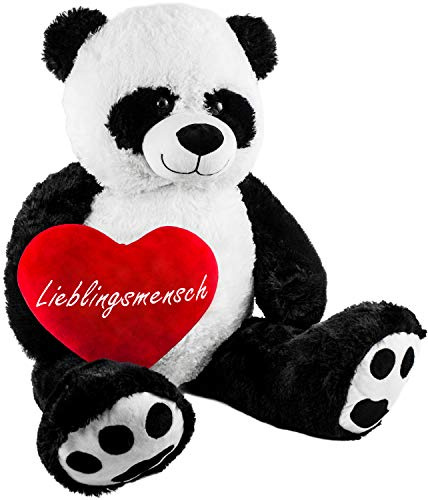 BRUBAKER XXL Panda 100 cm groß mit Lieblingsmensch Herz Stofftier Plüschtier Kuscheltier Teddybär