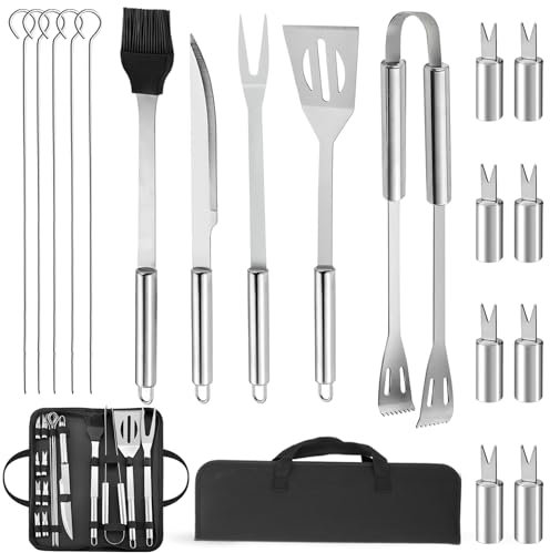 19Pcs Professional BBQ Grill Tool Set, Stainless Steel Barbecue Accessories Kit with Case - Portable BBQ Utensils for Outdoor Camping, Backyard Cooking | Ideal BBQ Gift for Men Dad Him