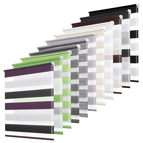 bobodeco Doppelrollo klemmfix ohne Bohren Duo Rollos für Fenster mit Klemmträger, Fensterrollo lichtdurchlässig & verdunkelnd Sichtschutz - Weiß Lila Anthrazit B35 x H120 cm