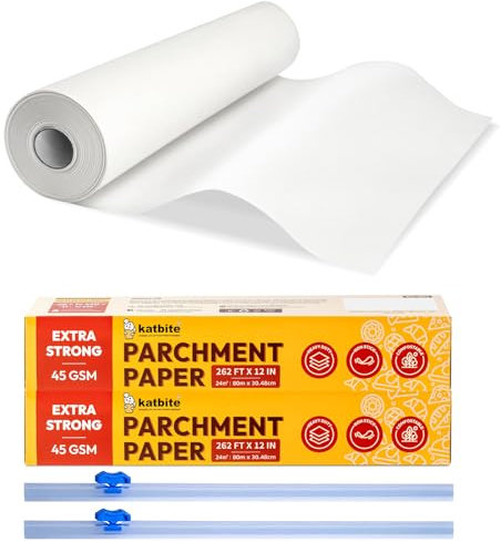 katbite Backpapier 2 Rolle 30 cm x 50 m, Verdickt Antihaft Pergament Papier mit Silikon Spachtel zum Kochen, Backen