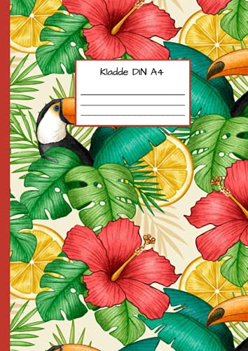 Kladde DIN A4: Notizbuch DIN A4 - Kladde kariert 5 mm - 110 Seiten - Notizheft, Tagebuch, Schreibbuch - Tropisches Muster